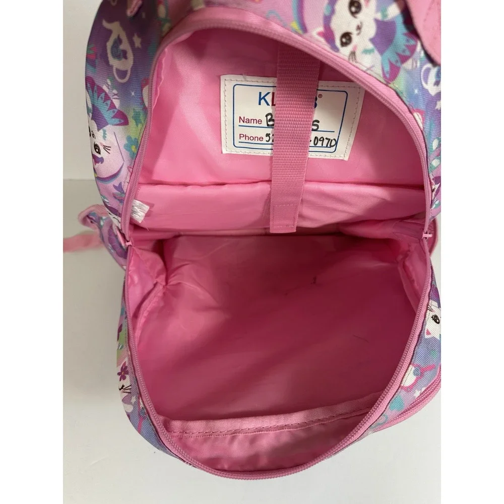 KLFVB Pink Flip Sequins White Kitten Kitty Cat Backpack 16